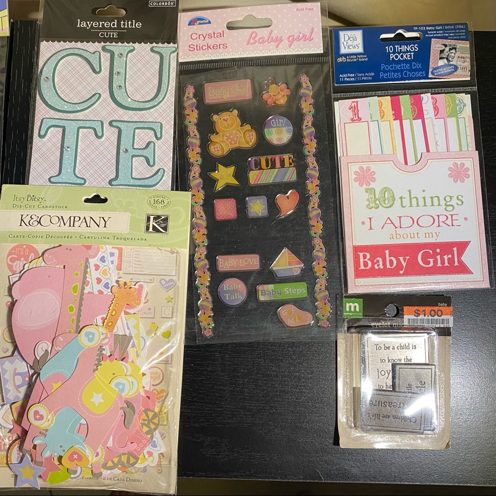 Lot of scrapbooking stickers for a baby girl